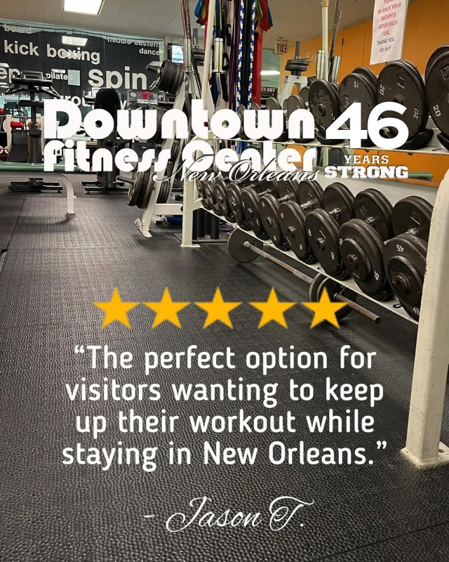Learn more about our New Orleans gyms, services, amenities and visitor guest passes @ downtownfitnesscenter.com. 

We’ve been dedicated to keeping our members and visitors fit since 1979!